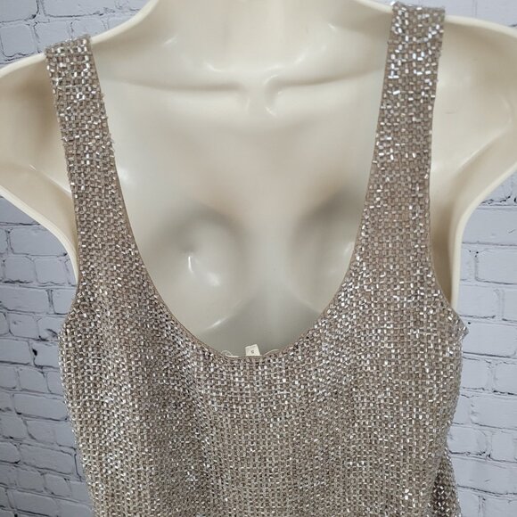 Renzo + Kai Brown 100% Silk Heavy Beaded Hook & Eye Lined Tank Top Size Small S - Picture 7 of 14